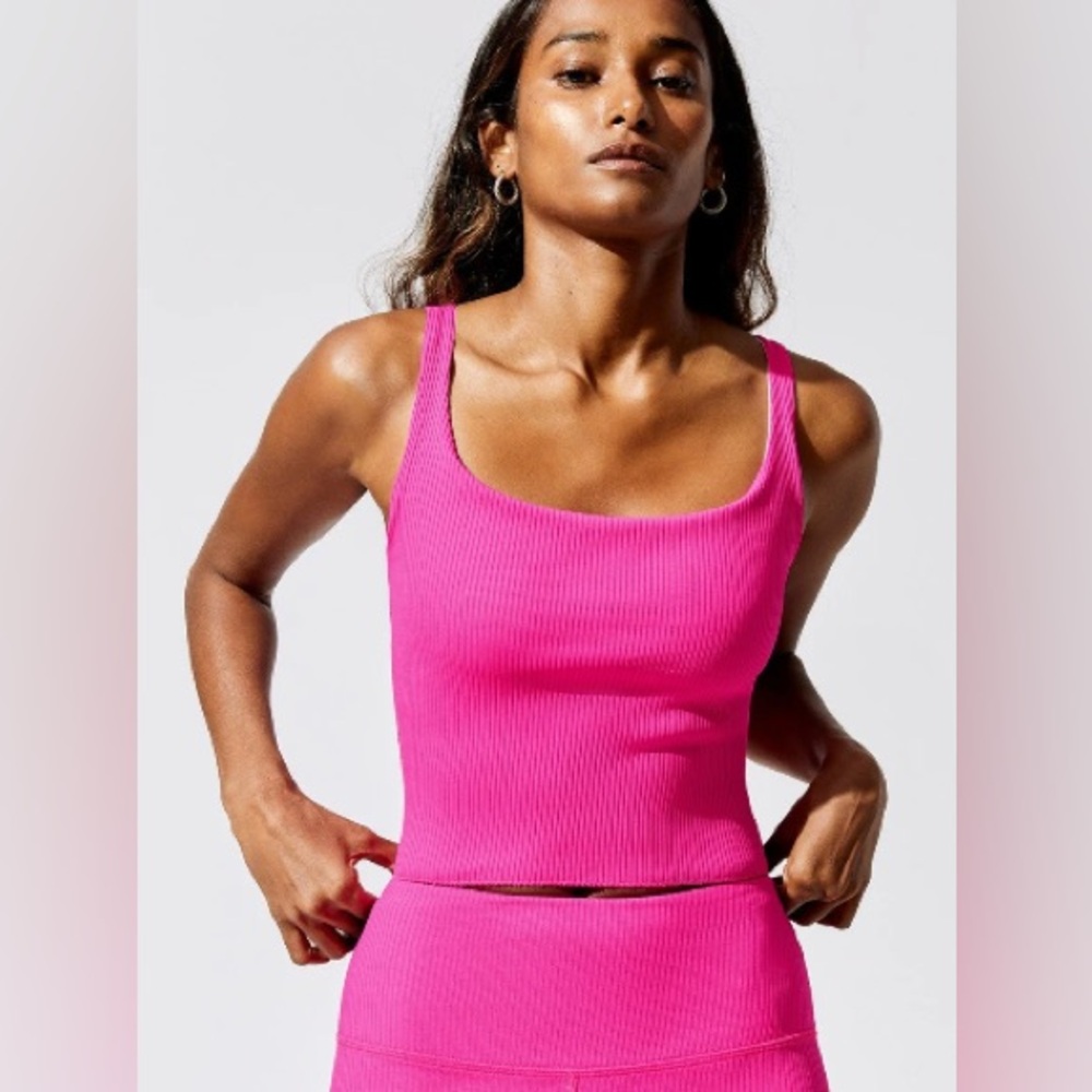 Carbon38 Pink Ribbed Tank Top
